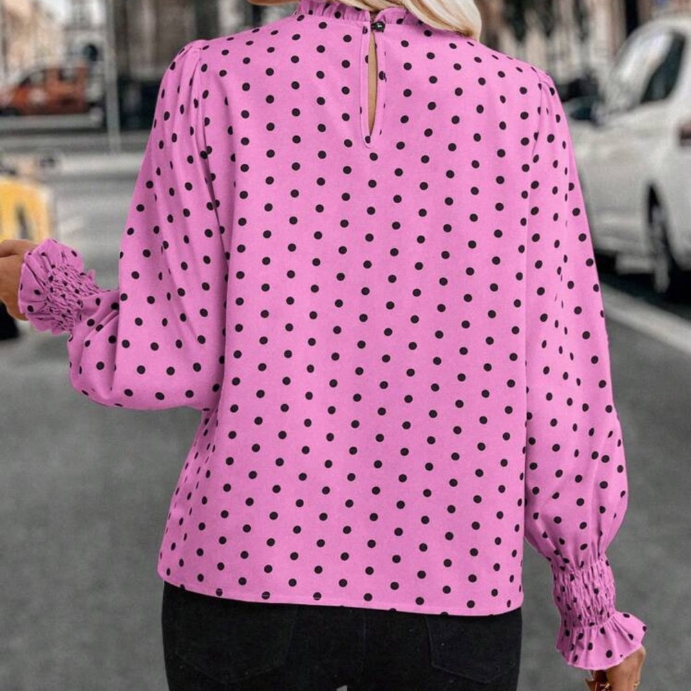 We pink polka dot long sleeve blouse - Picture 4 of 5